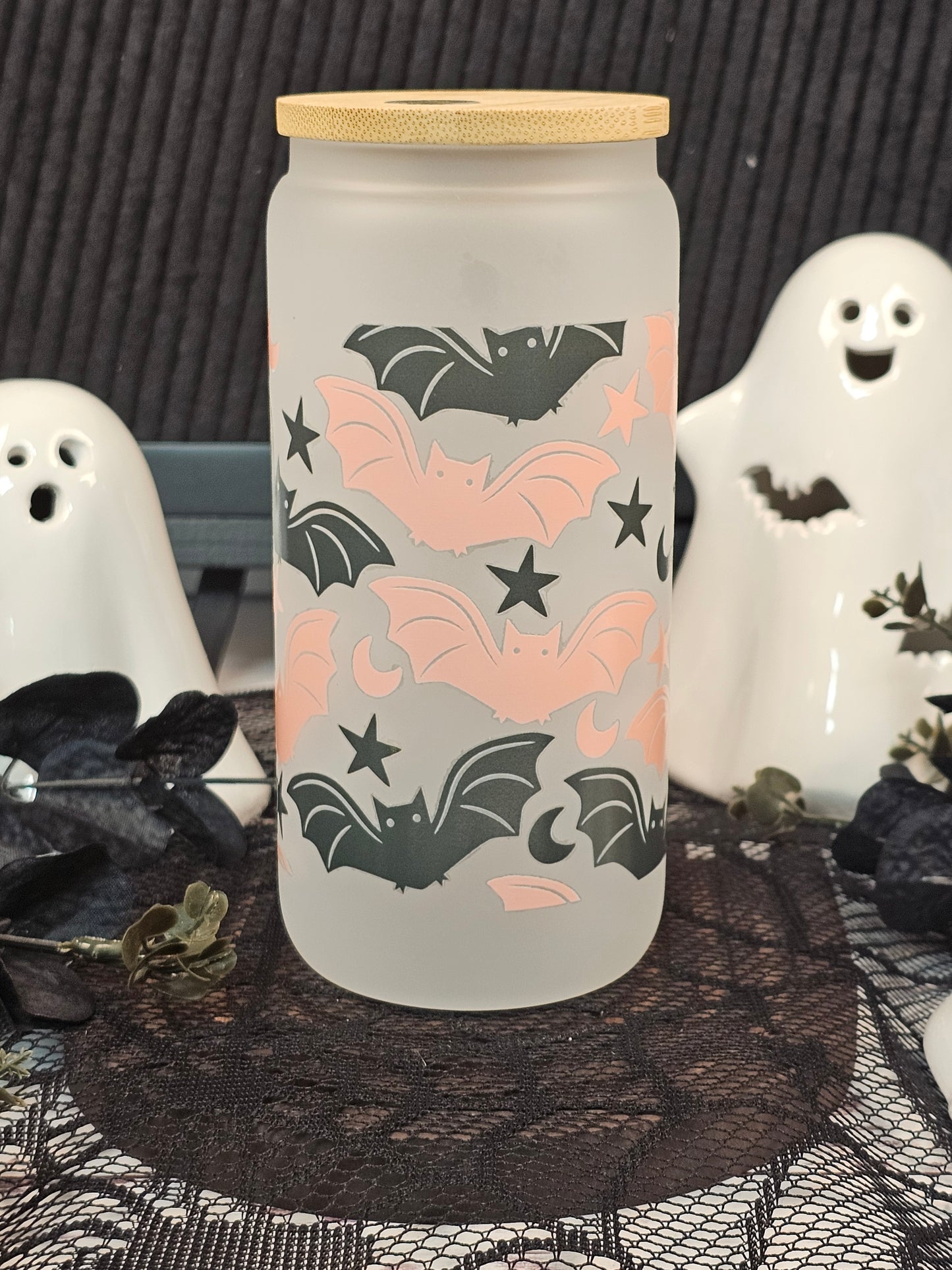 Halloween Bats Frosted Libbey Glass Cup