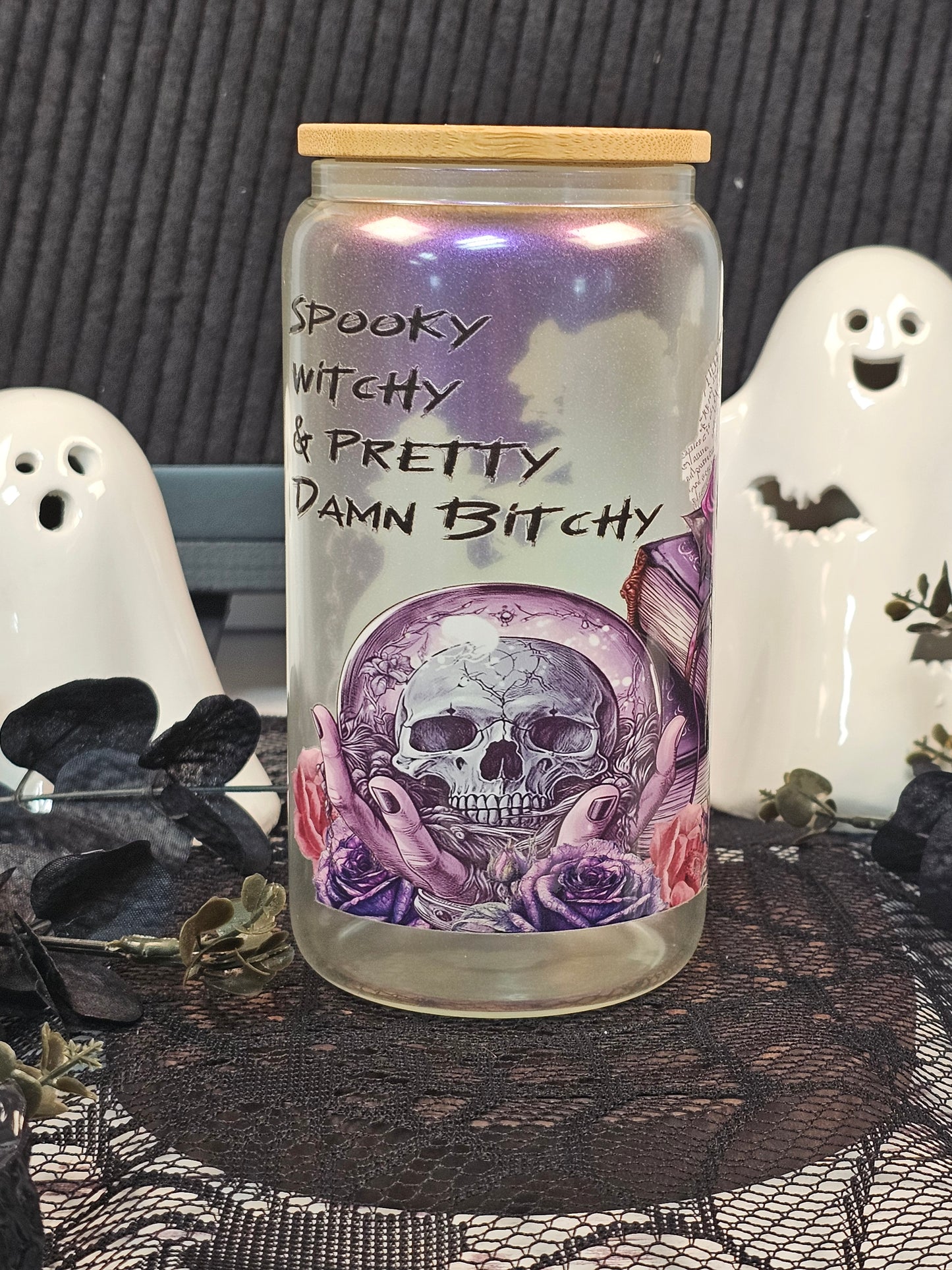 Spooky, Witchy & Pretty Damn Bitchy Irredescent Libbey Glass Cup