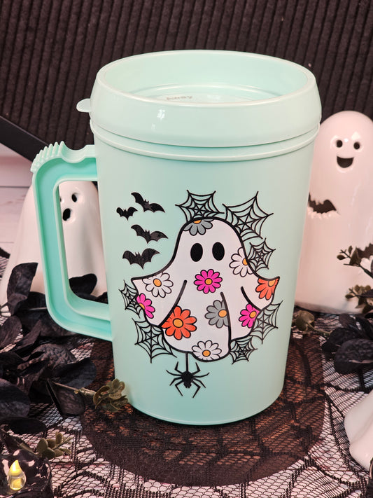 Floral Halloween Ghost 34oz Trucker Mug