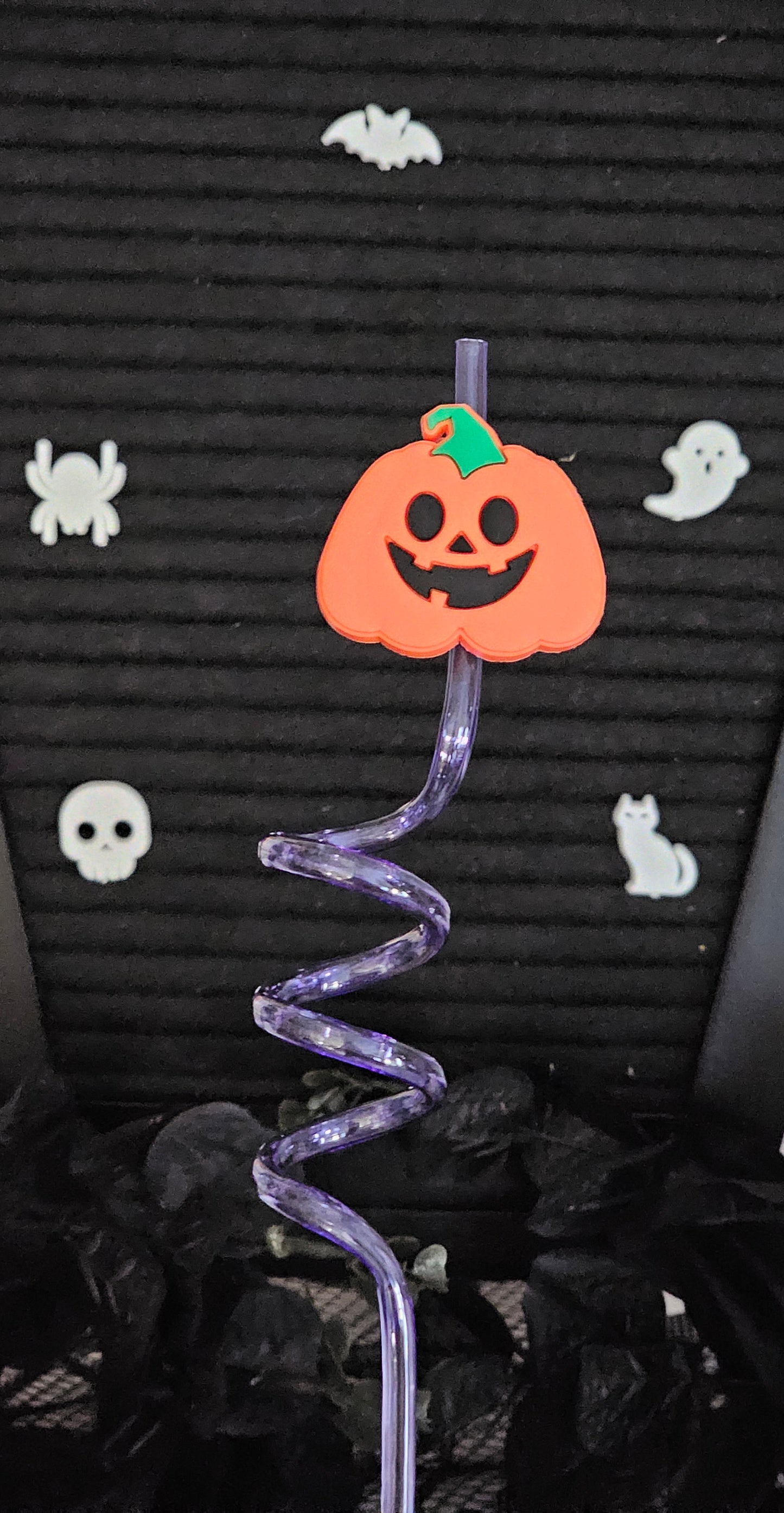 Purple Twist Plastic Straw with Pumpkin Charm