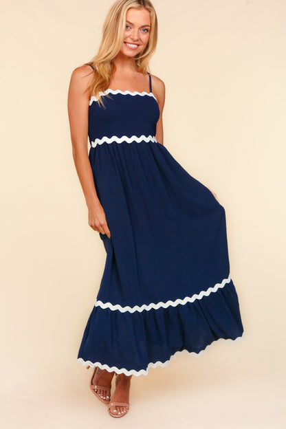 Ric Rac Square Neck Fit and Flare Maxi Dress