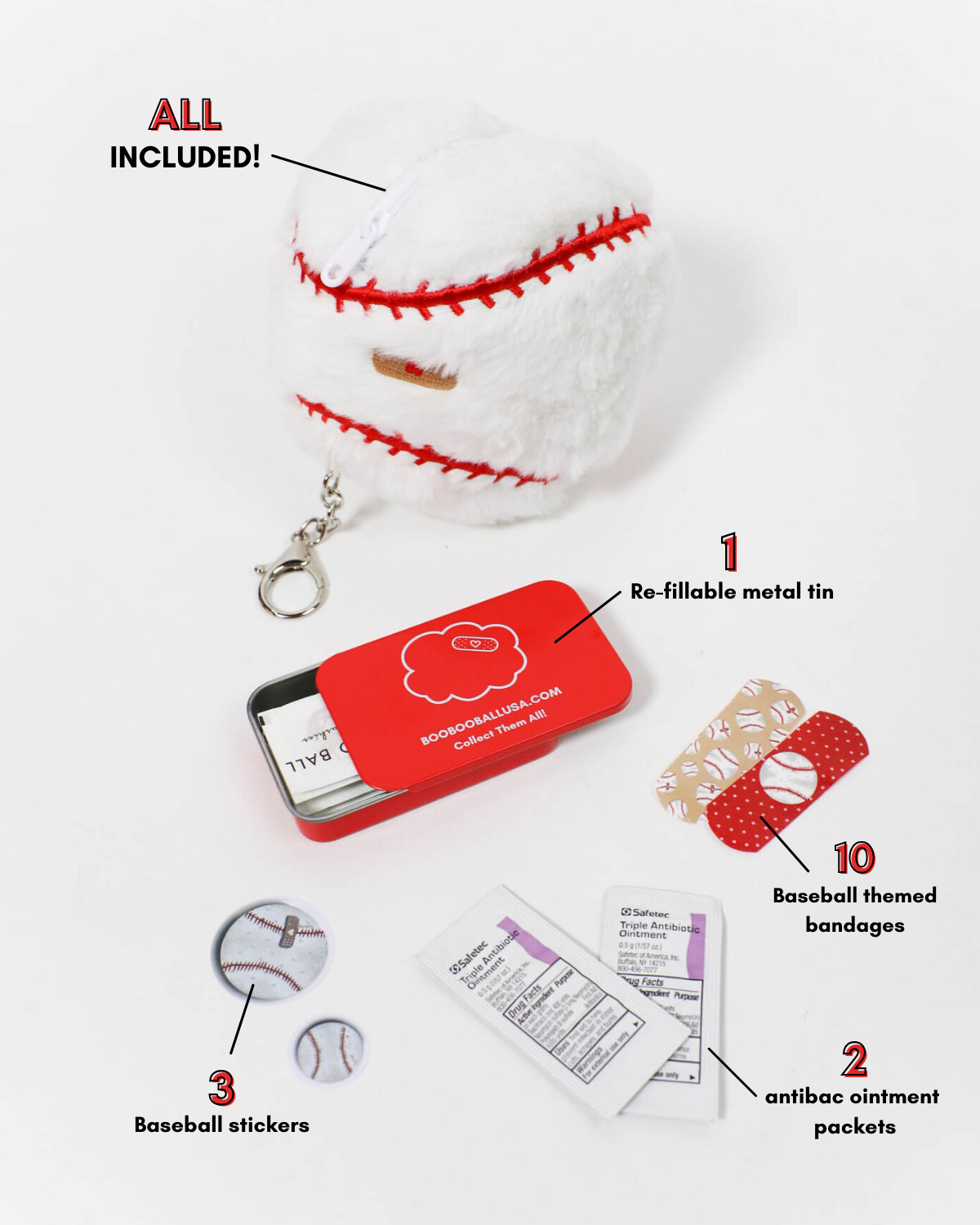 Baseball Boo Boo First Aid Keychain Kit