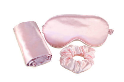 Ultimate Sleep Set Satin Pillowcase, Eye mask and Scrunchie: Pink