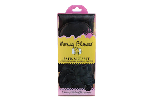 Ultimate Sleep Set Satin Pillowcase, Eye mask and Scrunchie: Black