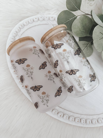 Boho Butterfly Frosted Glass Cup