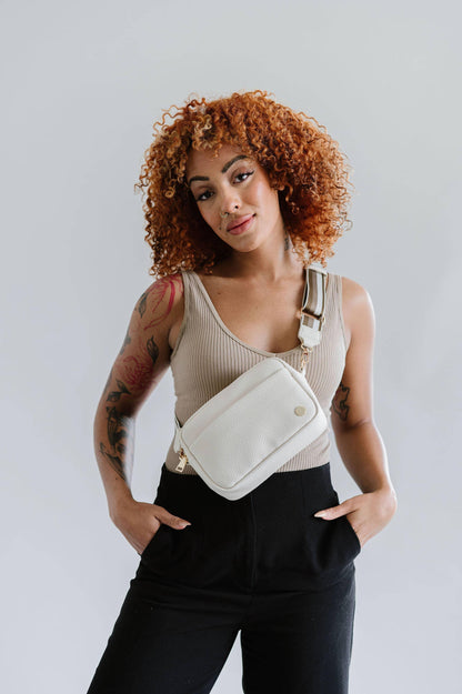 Willow Vegan Leather Crossbody Belt Fanny Waist Sling Purse Bag in Cream - Simply Graced Mama