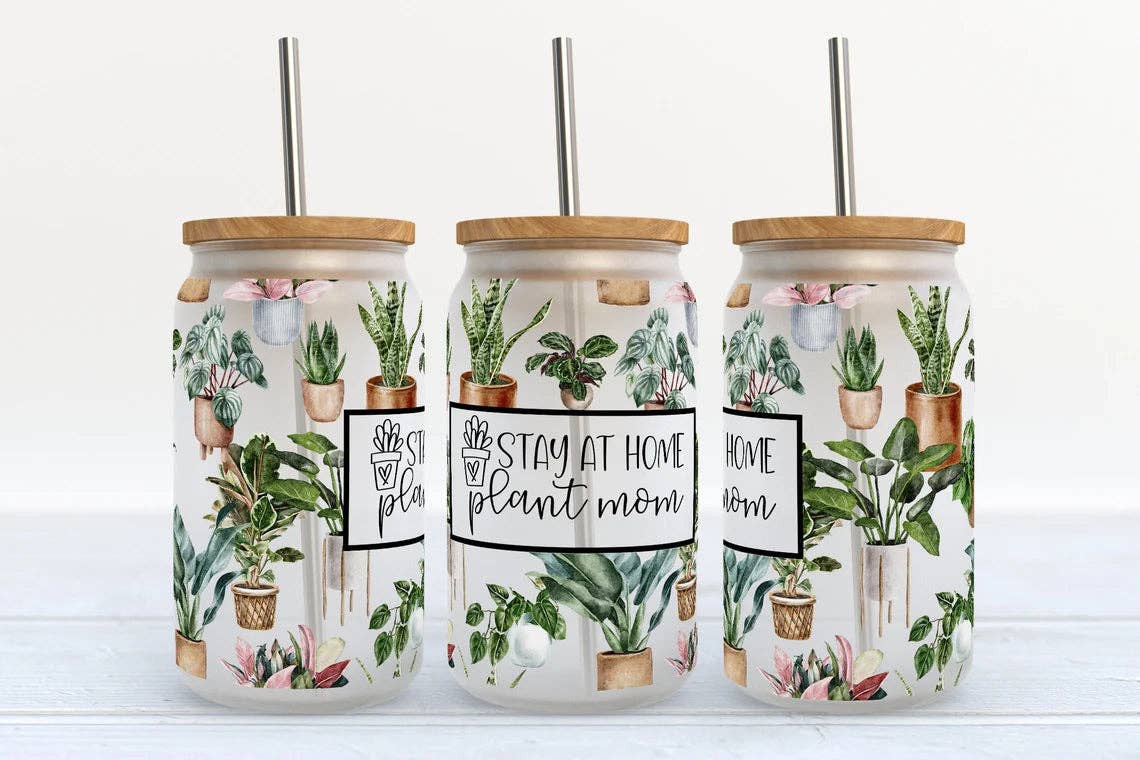 Stay at Home Plant Mom Glass Tumbler