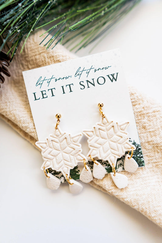 Winter Clay Earrings | Elegant Snowflake Dangle Earrings: Ball Post - Simply Graced Mama