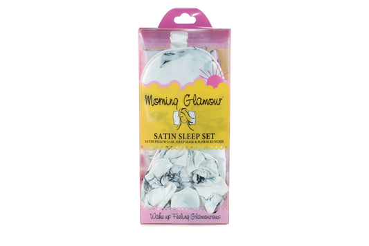 Ultimate Sleep Set Satin Pillowcase, Eye mask and Scrunchie: Marble Print