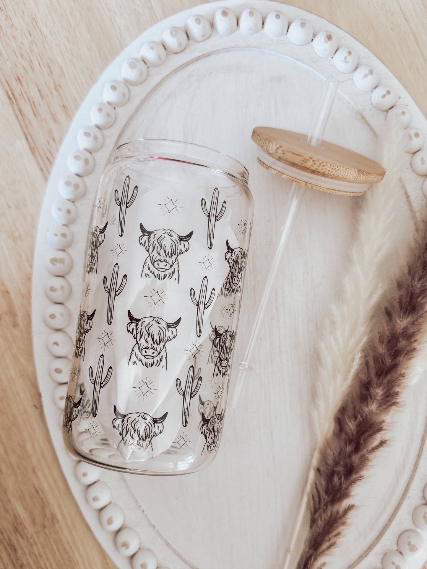 Highland Cow Frosted Glass Cup