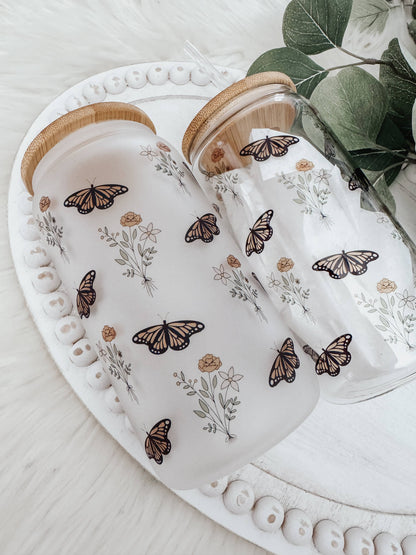 Boho Butterfly Frosted Glass Cup