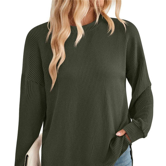Loose Striped Casual Long Sleeve Split Hem Sweatshirt