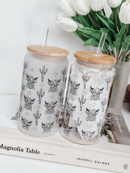 Highland Cow Frosted Glass Cup