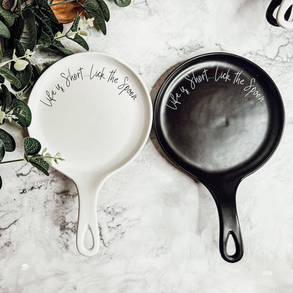 White Handmade Ceramic Spoon Rest + Wooden Spoon Set - Simply Graced Mama