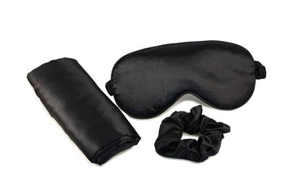 Ultimate Sleep Set Satin Pillowcase, Eye mask and Scrunchie: Black