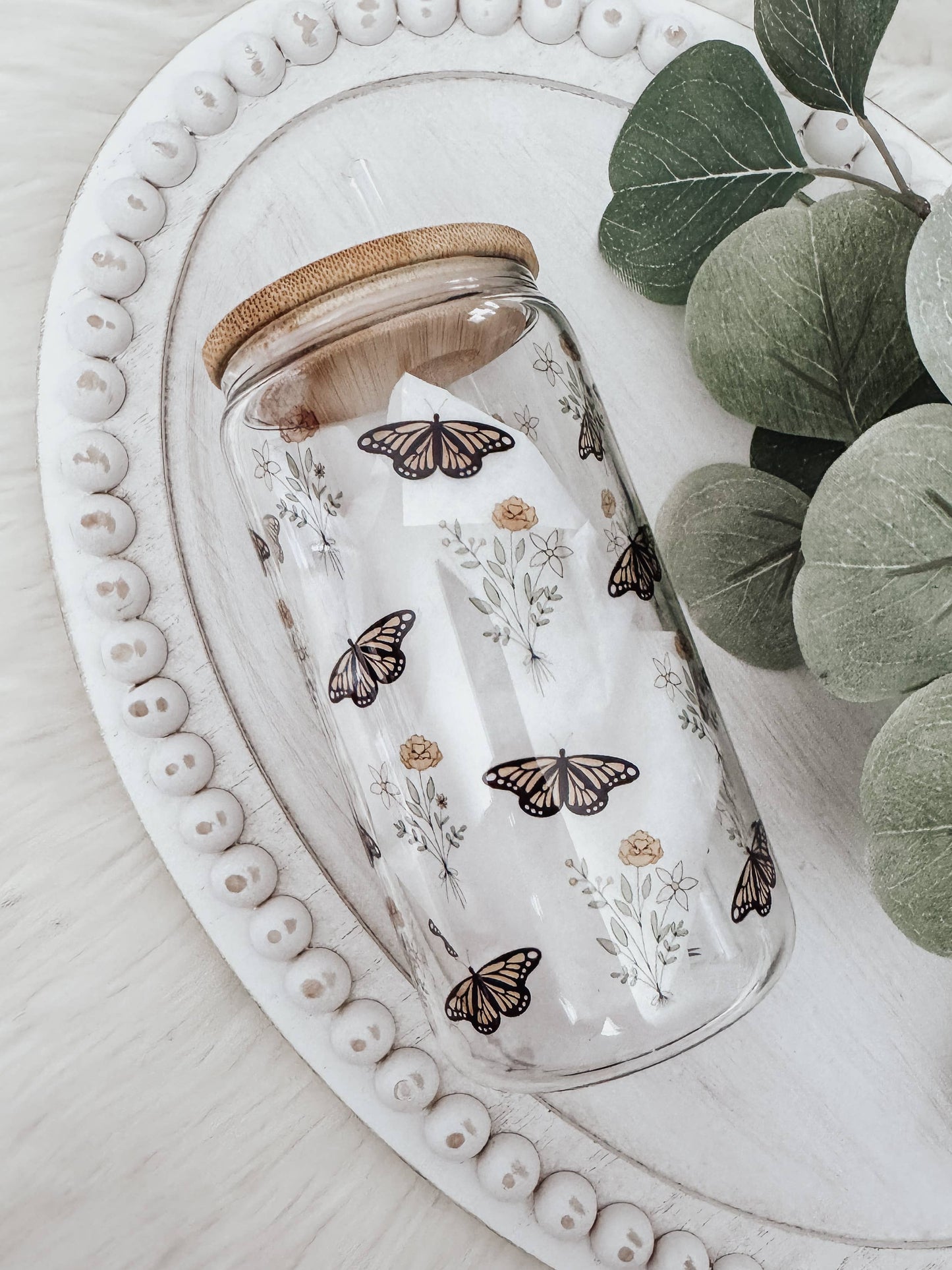 Boho Butterfly Frosted Glass Cup