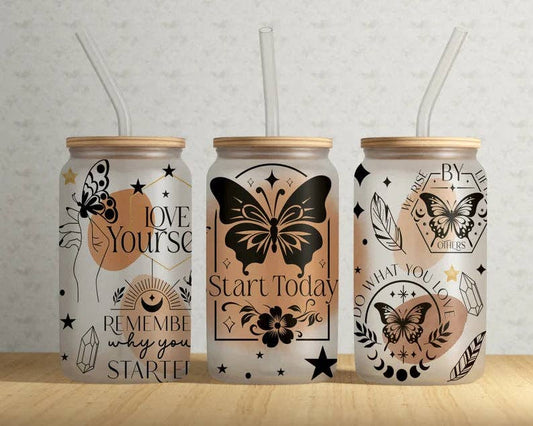 Start Today Butterfly Celestial Glass Tumbler