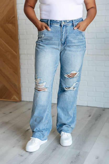 Judy Blue Ramona High Rise Rigid Magic Destroyed Straight Jeans