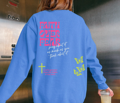 Mineral Wash Pullover- Faith Over Fear in Cobalt Blue