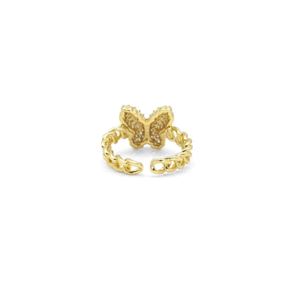 Gold Clear Cubic Zirconia Puffy Butterfly Adjustable Ring - Simply Graced Mama