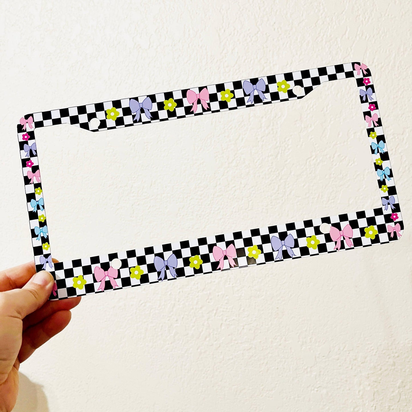 Checkered Colorful Bows License Plate Frame - Simply Graced Mama