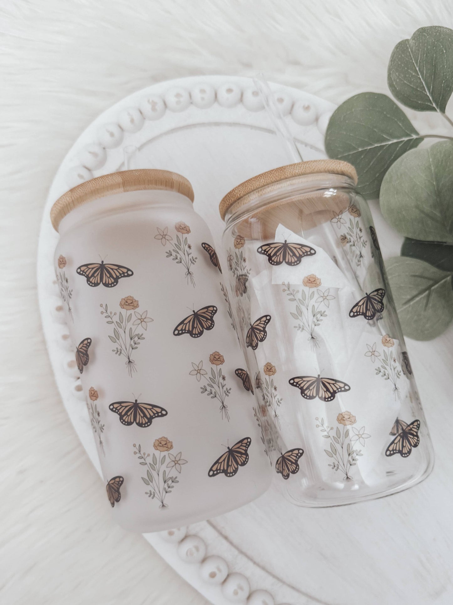 Boho Butterfly Frosted Glass Cup