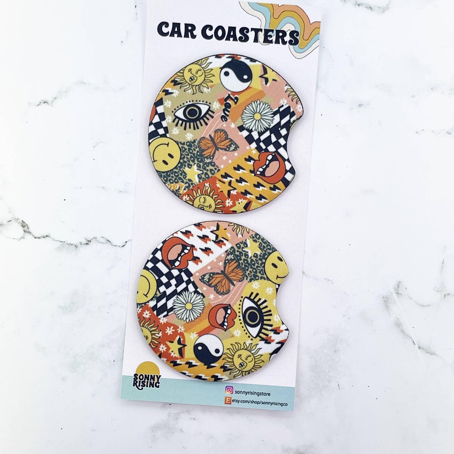 Orange Retro Collage Style Car Coaster Set - Simply Graced Mama