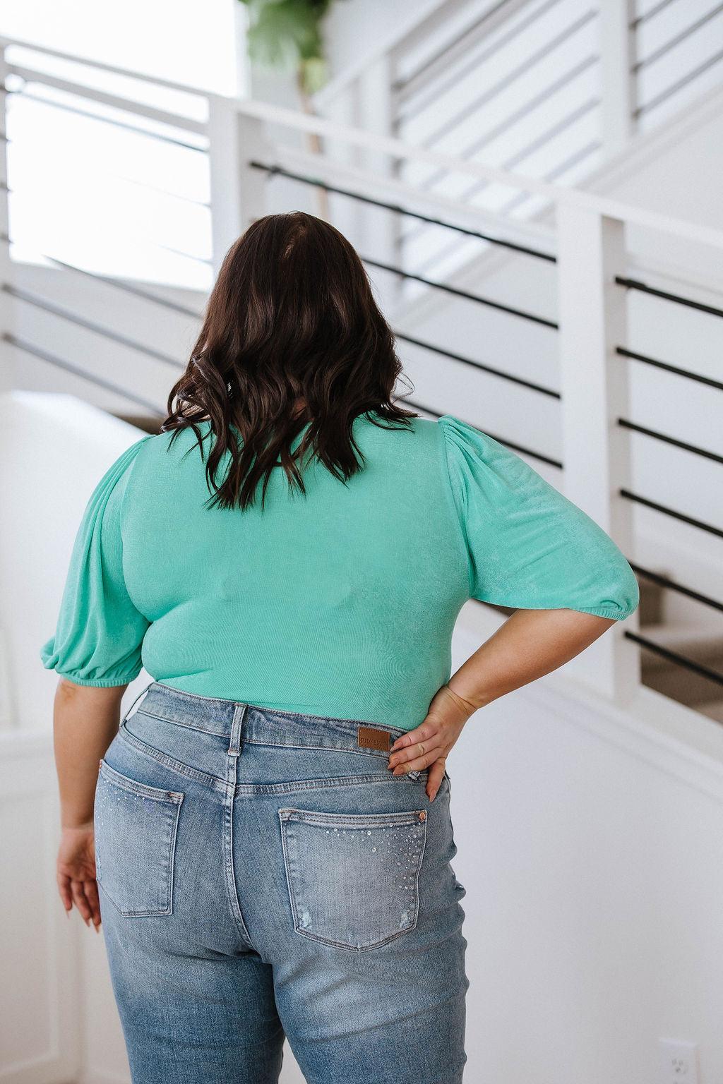 A Total Vision Square Neck Bodysuit in Mint - Simply Graced Mama