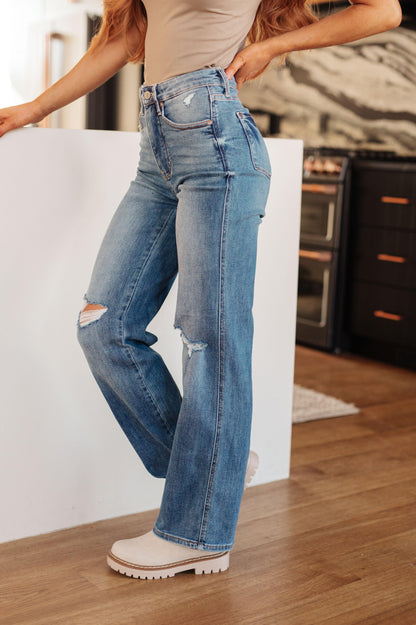 Bree High Rise Control Top Distressed Straight Jeans - Simply Graced Mama