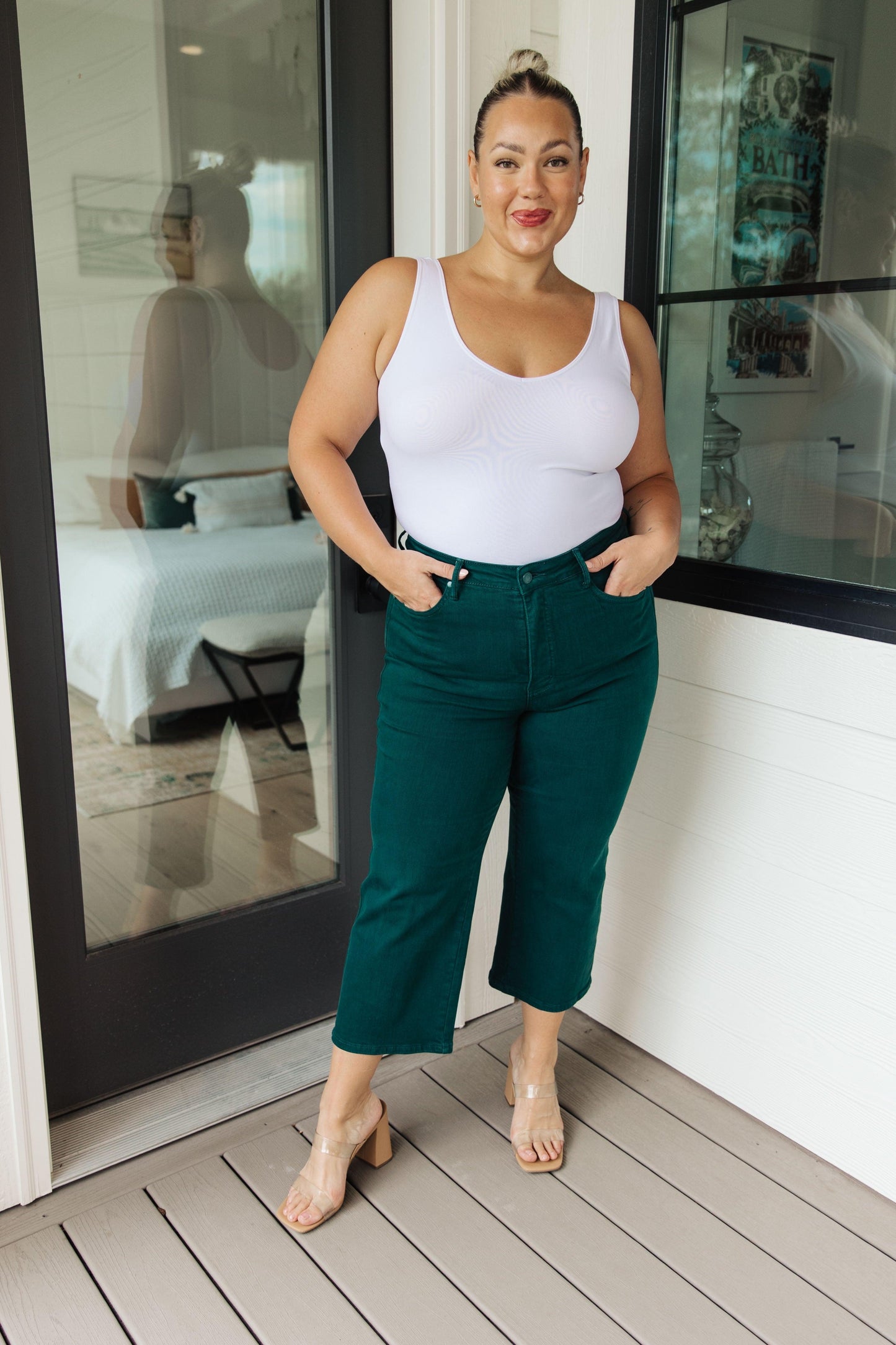 Briar High Rise Control Top Wide Leg Crop Jeans in Teal - Simply Graced Mama