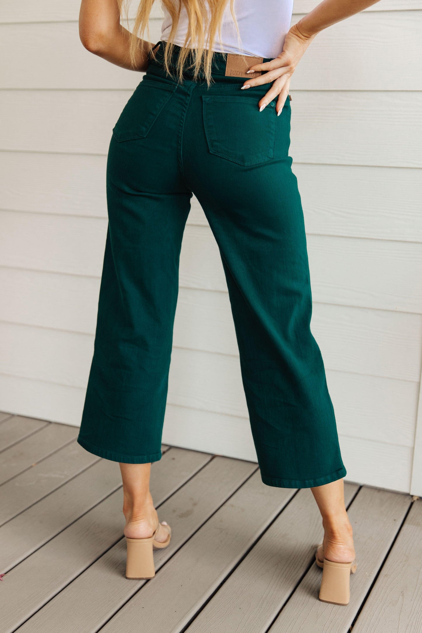 Briar High Rise Control Top Wide Leg Crop Jeans in Teal - Simply Graced Mama