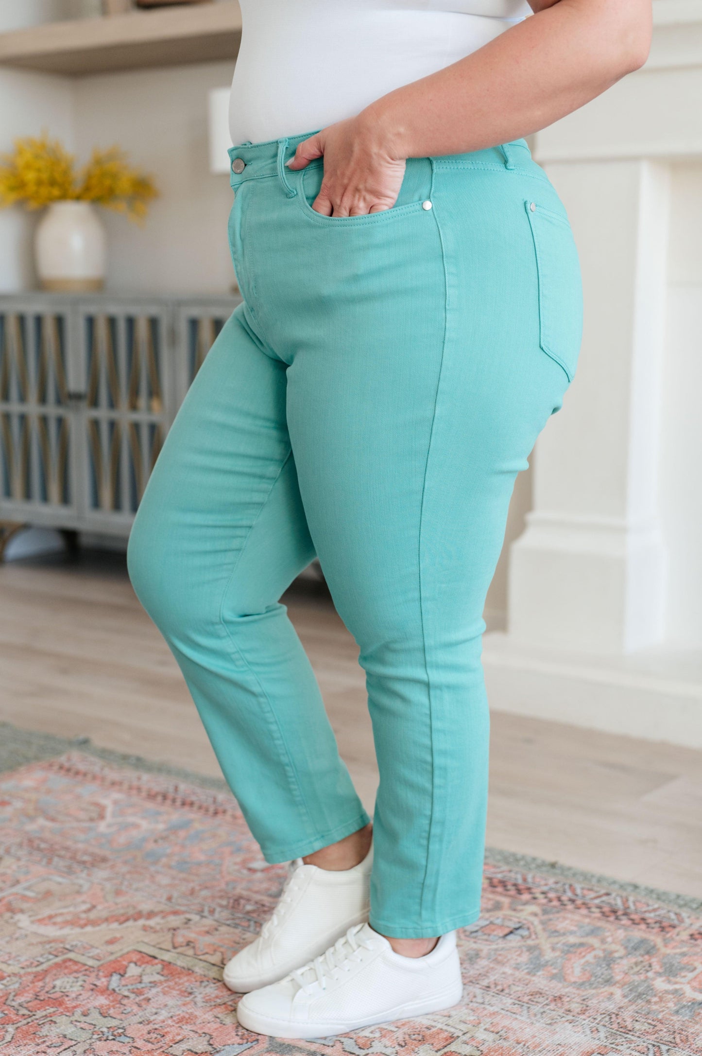 Bridgette High Rise Garment Dyed Slim Jeans in Aquamarine - Simply Graced Mama