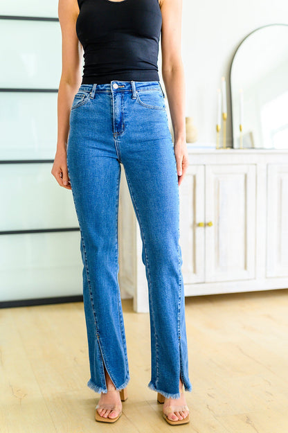 Caitlin High Rise Split Hem Straight Jeans - Simply Graced Mama