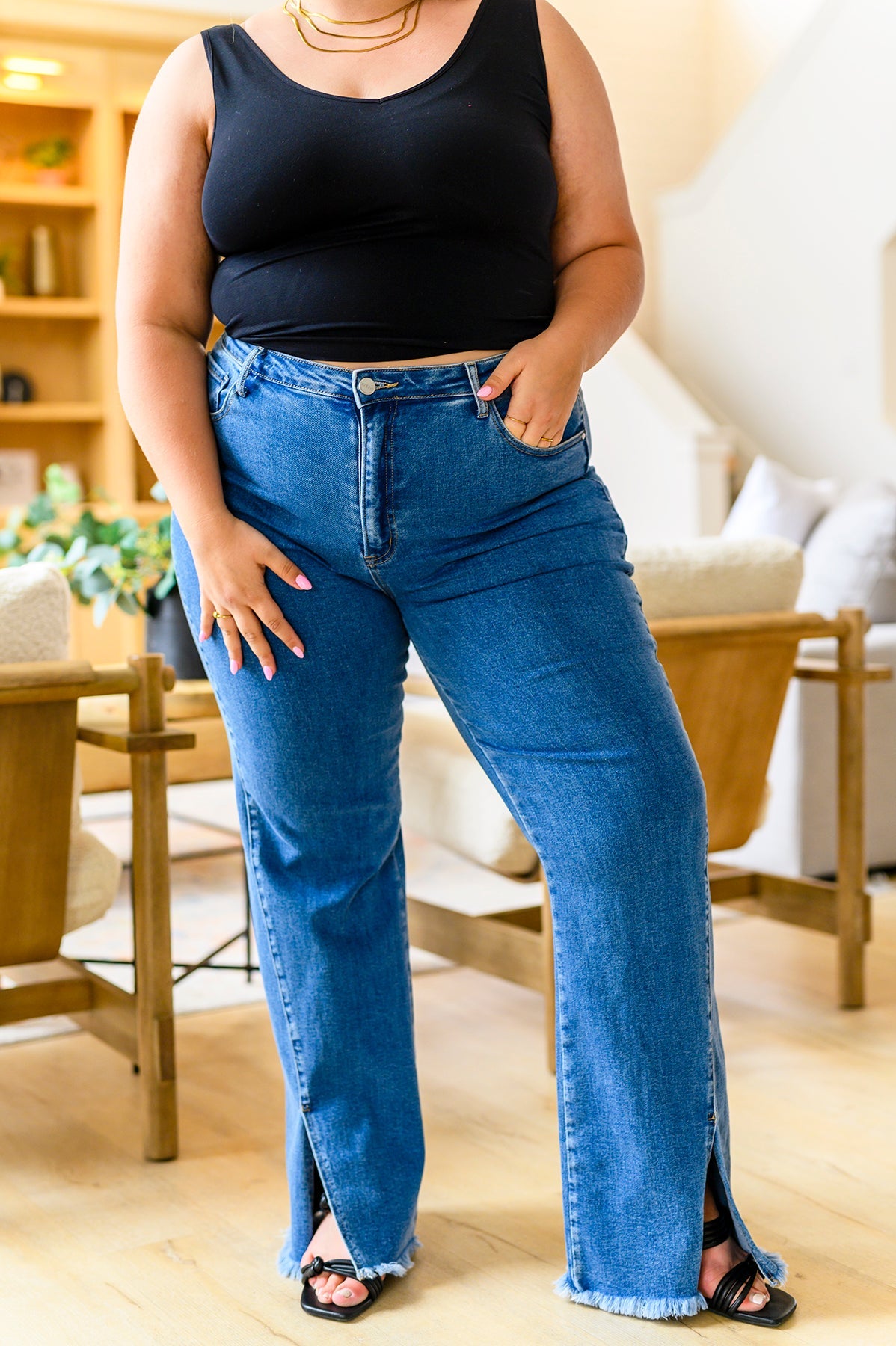 Caitlin High Rise Split Hem Straight Jeans - Simply Graced Mama