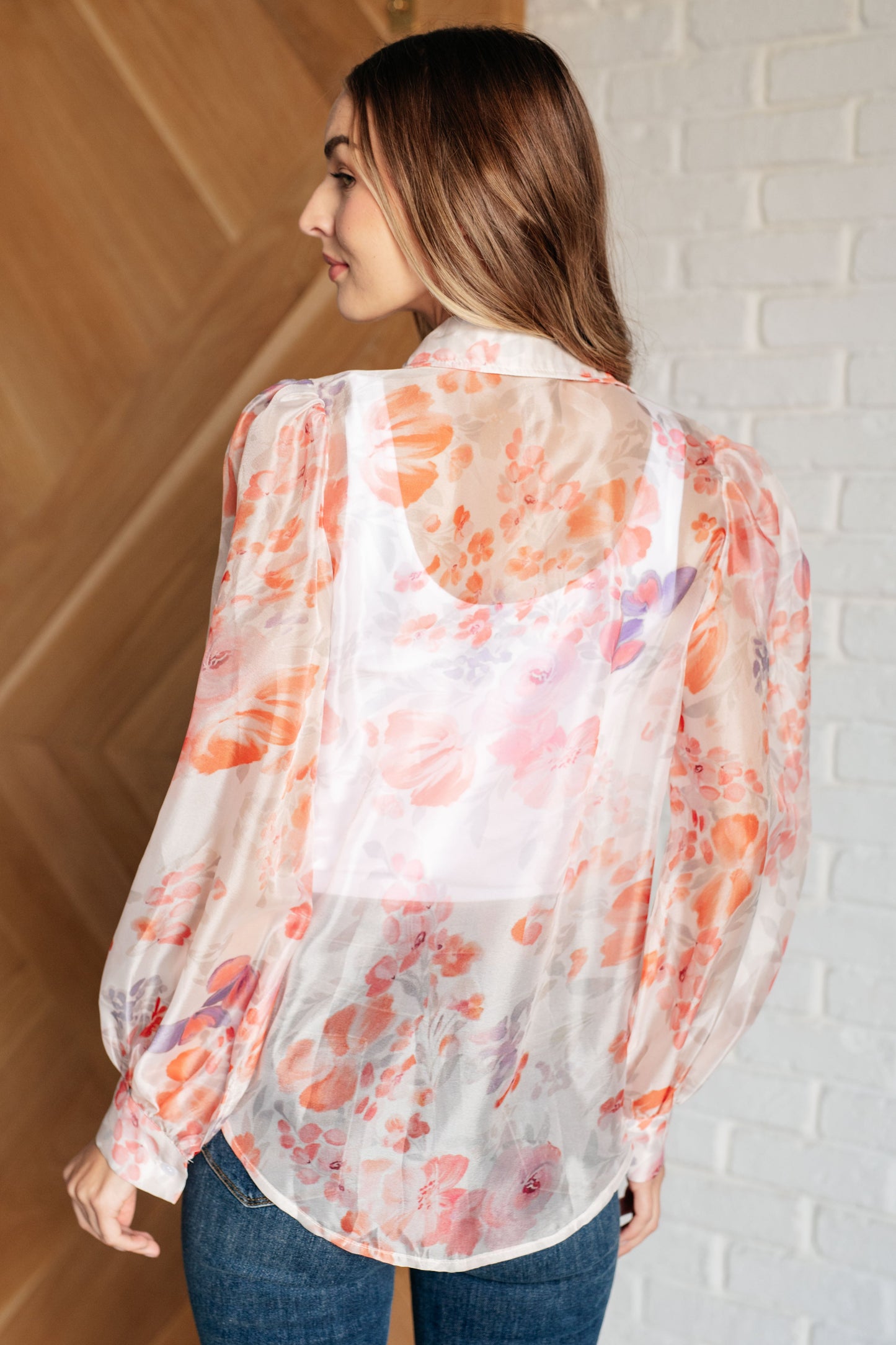 Call Me Back Sheer Floral Button Up Blouse - Simply Graced Mama