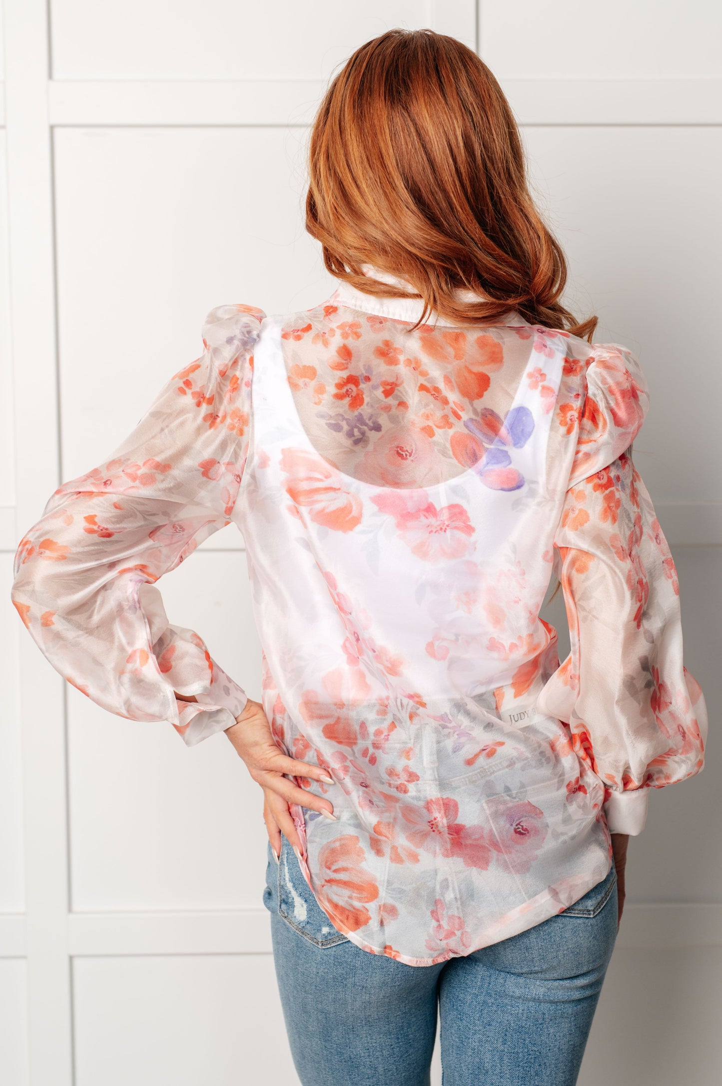 Call Me Back Sheer Floral Button Up Blouse - Simply Graced Mama