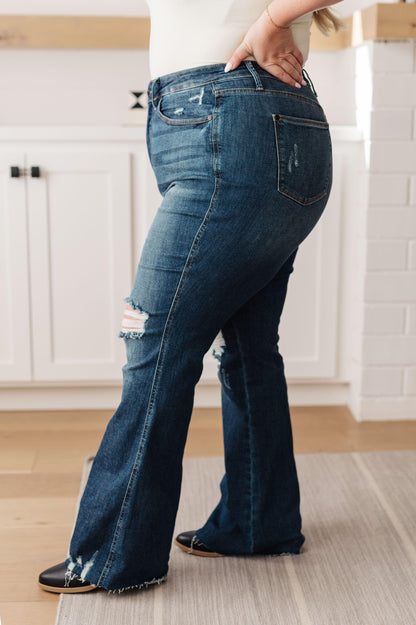 Cassandra High Rise Control Top Distressed Flare Jeans - Simply Graced Mama