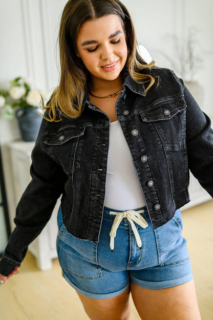 Charlie Cropped Denim Jacket - Simply Graced Mama