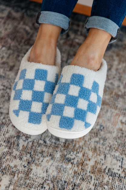 Checked Out Slippers in Blue - Simply Graced Mama