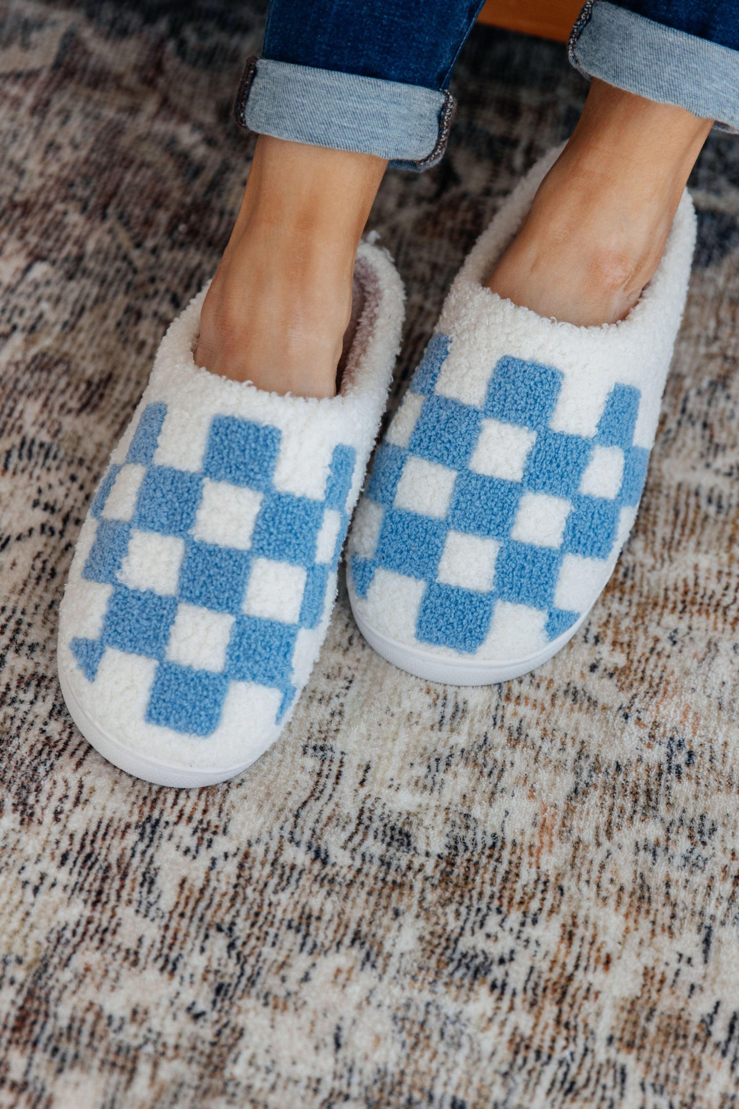 Checked Out Slippers in Blue - Simply Graced Mama