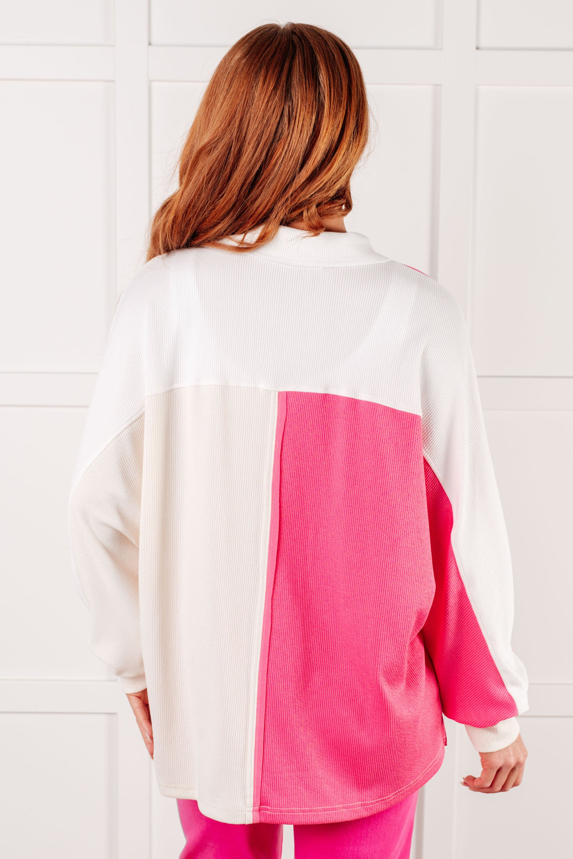 Chip Off the Old Colorblock V-Neck Henley in Pink - Simply Graced Mama