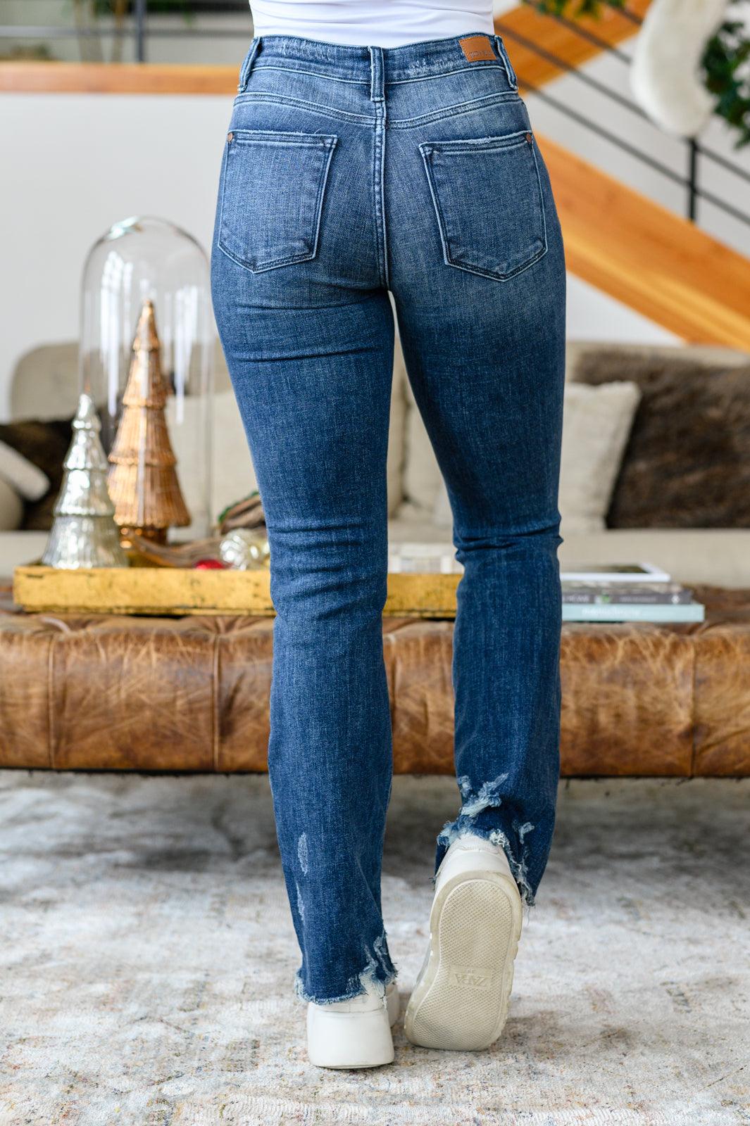 Christine High Contrast Slim Bootcut Destroyed Jeans - Simply Graced Mama