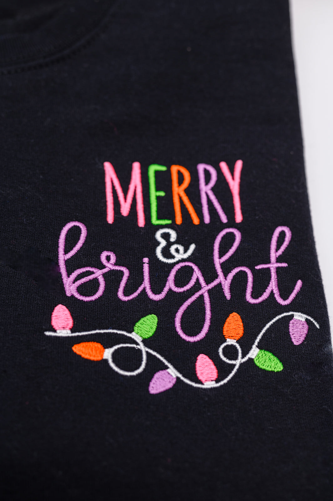 PREORDER: Merry & Bright Embroidered Sweatshirt in Black