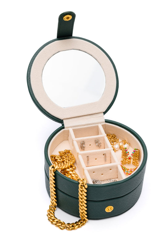 Circular Travel Jewelry Case in Green - Simply Graced Mama