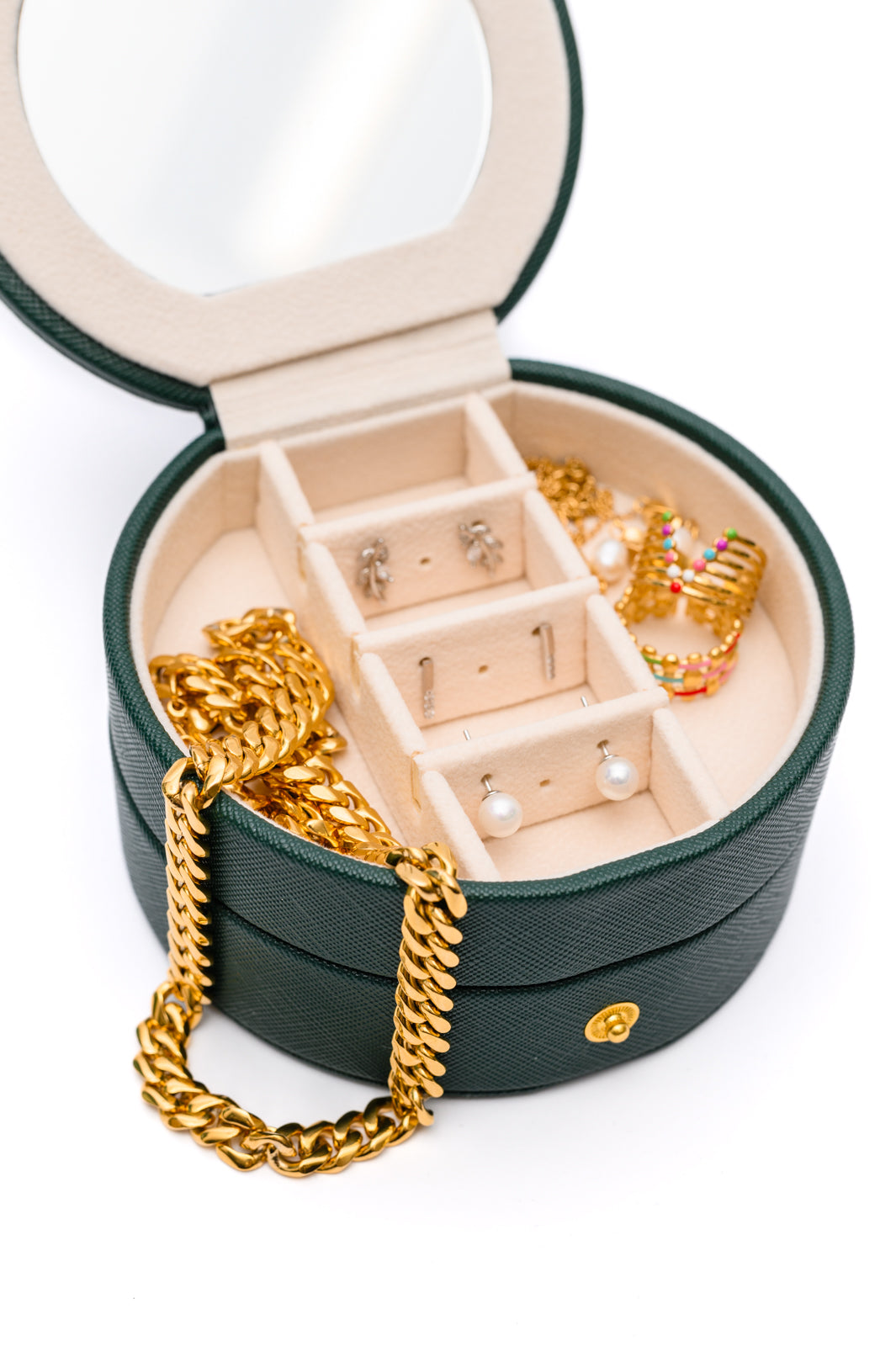 Circular Travel Jewelry Case in Green - Simply Graced Mama