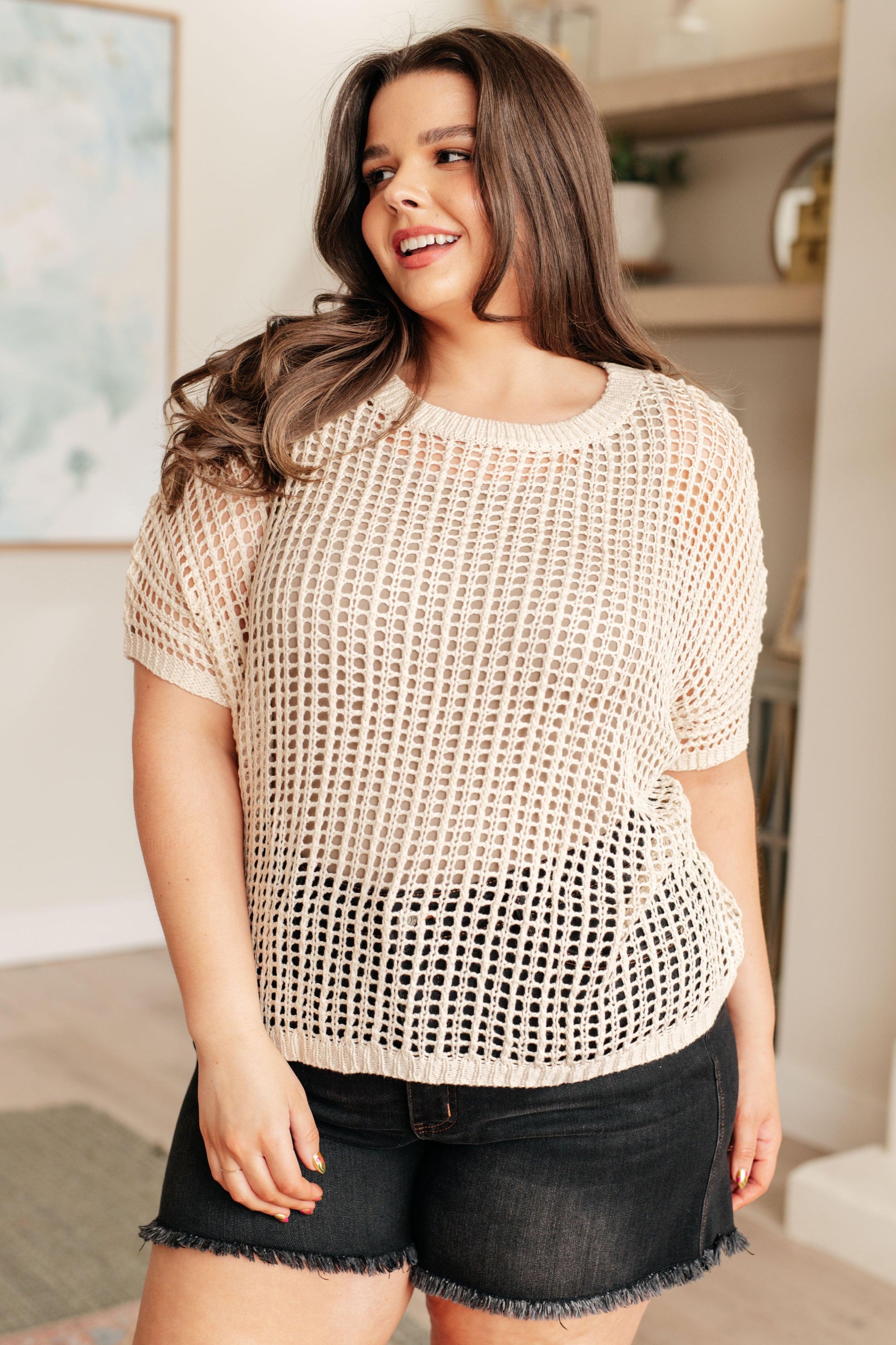 Coastal Dreams Fishnet Top in Cream - Simply Graced Mama