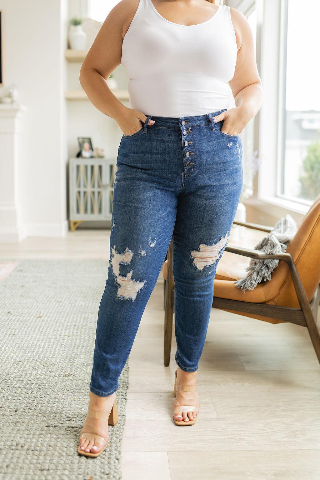 Colt High Rise Button Fly Distressed Boyfriend Jeans - Simply Graced Mama