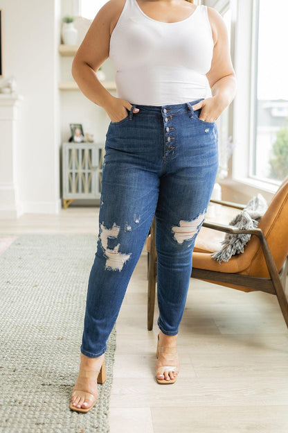 Colt High Rise Button Fly Distressed Boyfriend Jeans - Simply Graced Mama