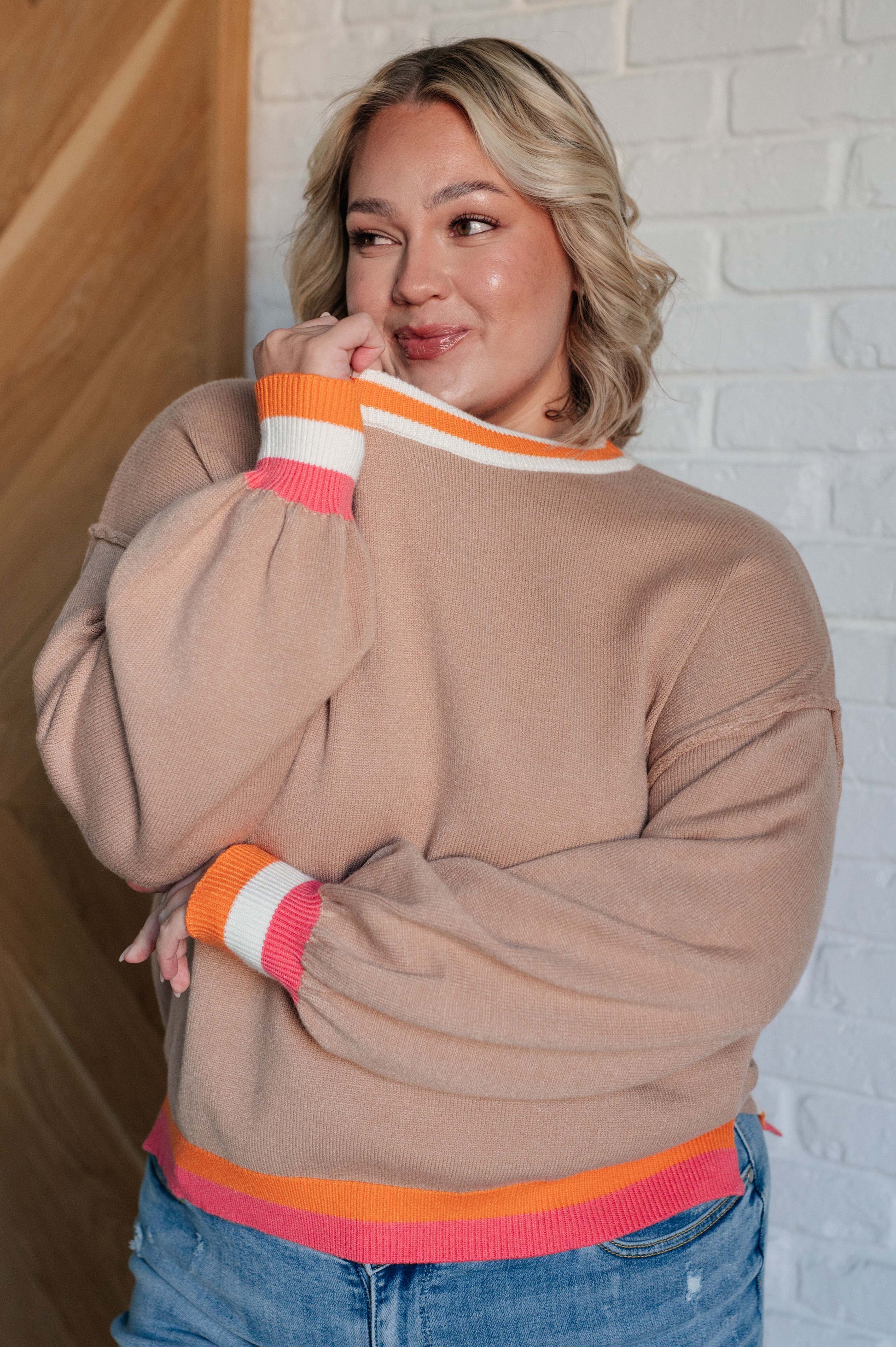 Conversational Moment Striped Trim Sweater - Simply Graced Mama