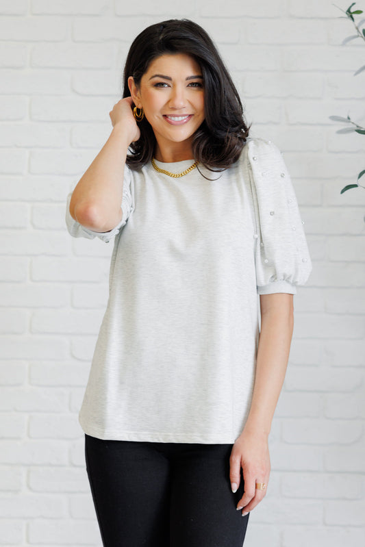 Diamonds and Pearls Puff Sleeve Top in Light Grey - Simply Graced Mama